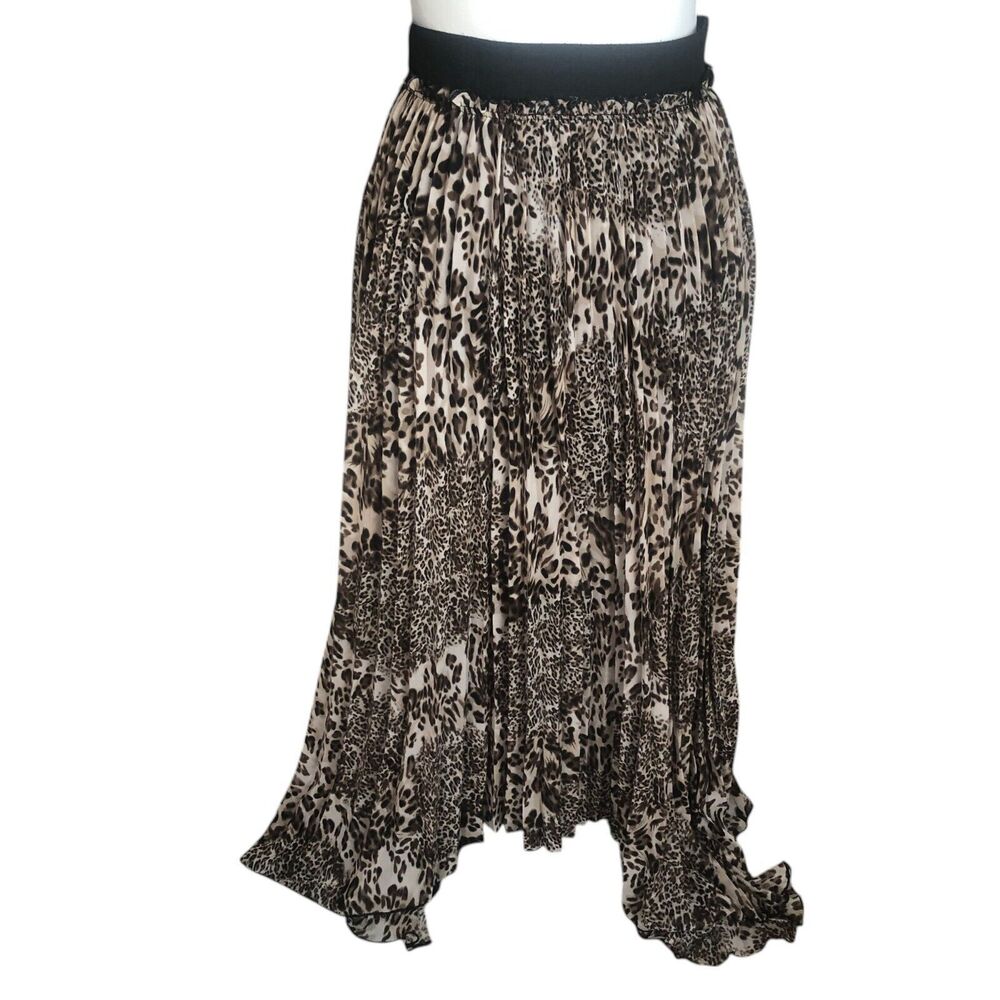 Marc Bouwer Leopard Print Feminine Flowy‎ Pleated Asymmetric Skirt XS